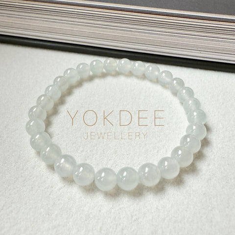 6.6mm Icy A-Grade White Jadeite Bracelet No.190465