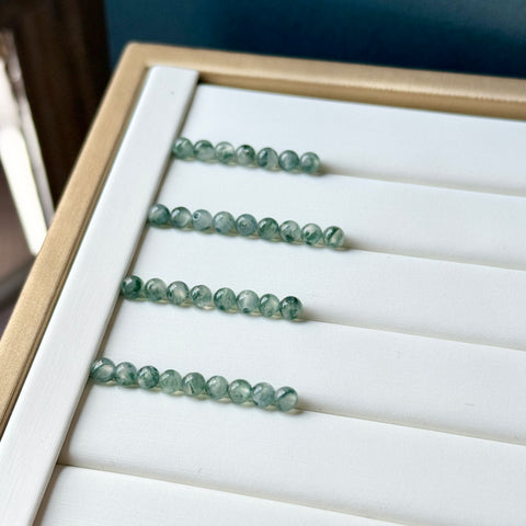 3.4mm Icy A-Grade Natural Bluish Green Floral Jadeite Bead No.190482