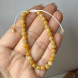 5.2mm A-Grade Natural Yellow Jadeite Beaded Bracelet No.190485