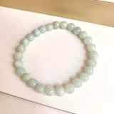 7.8mm A-Grade Natural Light Green Jadeite Bead Bracelet No.190458
