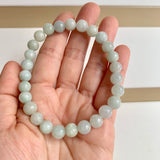 7.8mm A-Grade Natural Light Green Jadeite Bead Bracelet No.190458