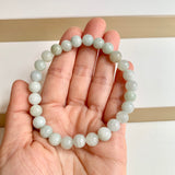 7.8mm A-Grade Natural Light Green Jadeite Bead Bracelet No.190458