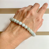 7.8mm A-Grade Natural Light Green Jadeite Bead Bracelet No.190458