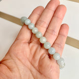7.8mm A-Grade Natural Light Green Jadeite Bead Bracelet No.190458