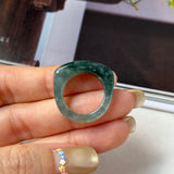 16.1mm A-Grade Natural Greenish Blue Jadeite Saddle Loaf Ring Band No.162553