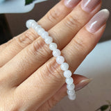5.2mm A-Grade Natural White Jadeite Beaded Bracelet No.190483
