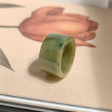 17.2mm A-Grade Natural Dark Yellowish Green Jadeite Archer Ring Band No. 161923
