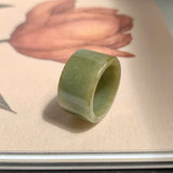 17.2mm A-Grade Natural Dark Yellowish Green Jadeite Archer Ring Band No. 161923