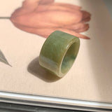 17.2mm A-Grade Natural Dark Yellowish Green Jadeite Archer Ring Band No. 161923