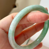 57.2mm A-Grade Natural Moss On Snow Jadeite Traditional Round Bangle No.152069