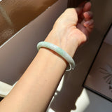 57.2mm A-Grade Natural Moss On Snow Jadeite Traditional Round Bangle No.152069