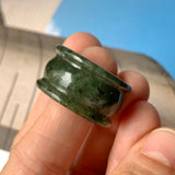 19.3mm A-Grade Natural Dark Green Jadeite Archer Ring Band No.161587