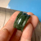 19.3mm A-Grade Natural Dark Green Jadeite Archer Ring Band No.161587