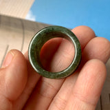 19.3mm A-Grade Natural Dark Green Jadeite Archer Ring Band No.161587