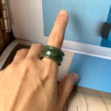 19.3mm A-Grade Natural Dark Green Jadeite Archer Ring Band No.161587