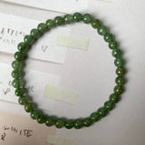 5.5mm A-Grade Natural Dark Green Jadeite Beaded Bracelet No.190386