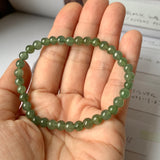 5.5mm A-Grade Natural Dark Green Jadeite Beaded Bracelet No.190386