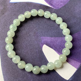 7.3mm A-Grade Natural Light Green Jadeite Beaded Bracelet No.190392