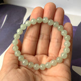 7.3mm A-Grade Natural Light Green Jadeite Beaded Bracelet No.190392