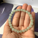 7.3mm A-Grade Natural Light Green Jadeite Beaded Bracelet No.190392