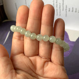 7.3mm A-Grade Natural Light Green Jadeite Beaded Bracelet No.190392
