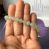 7.3mm A-Grade Natural Light Green Jadeite Beaded Bracelet No.190392