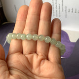 7.3mm A-Grade Natural Light Green Jadeite Beaded Bracelet No.190392