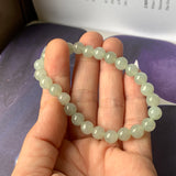 7.3mm A-Grade Natural Light Green Jadeite Beaded Bracelet No.190392