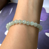 7.3mm A-Grade Natural Light Green Jadeite Beaded Bracelet No.190392