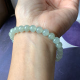 7.3mm A-Grade Natural Light Green Jadeite Beaded Bracelet No.190392