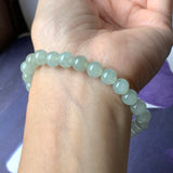 7.3mm A-Grade Natural Light Green Jadeite Beaded Bracelet No.190392