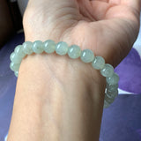 7.3mm A-Grade Natural Light Green Jadeite Beaded Bracelet No.190392