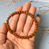 5.4mm A-Grade Natural Reddish Brown Jadeite Beaded Bracelet No.190387