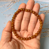 5.4mm A-Grade Natural Reddish Brown Jadeite Beaded Bracelet No.190387