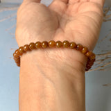 5.4mm A-Grade Natural Reddish Brown Jadeite Beaded Bracelet No.190387