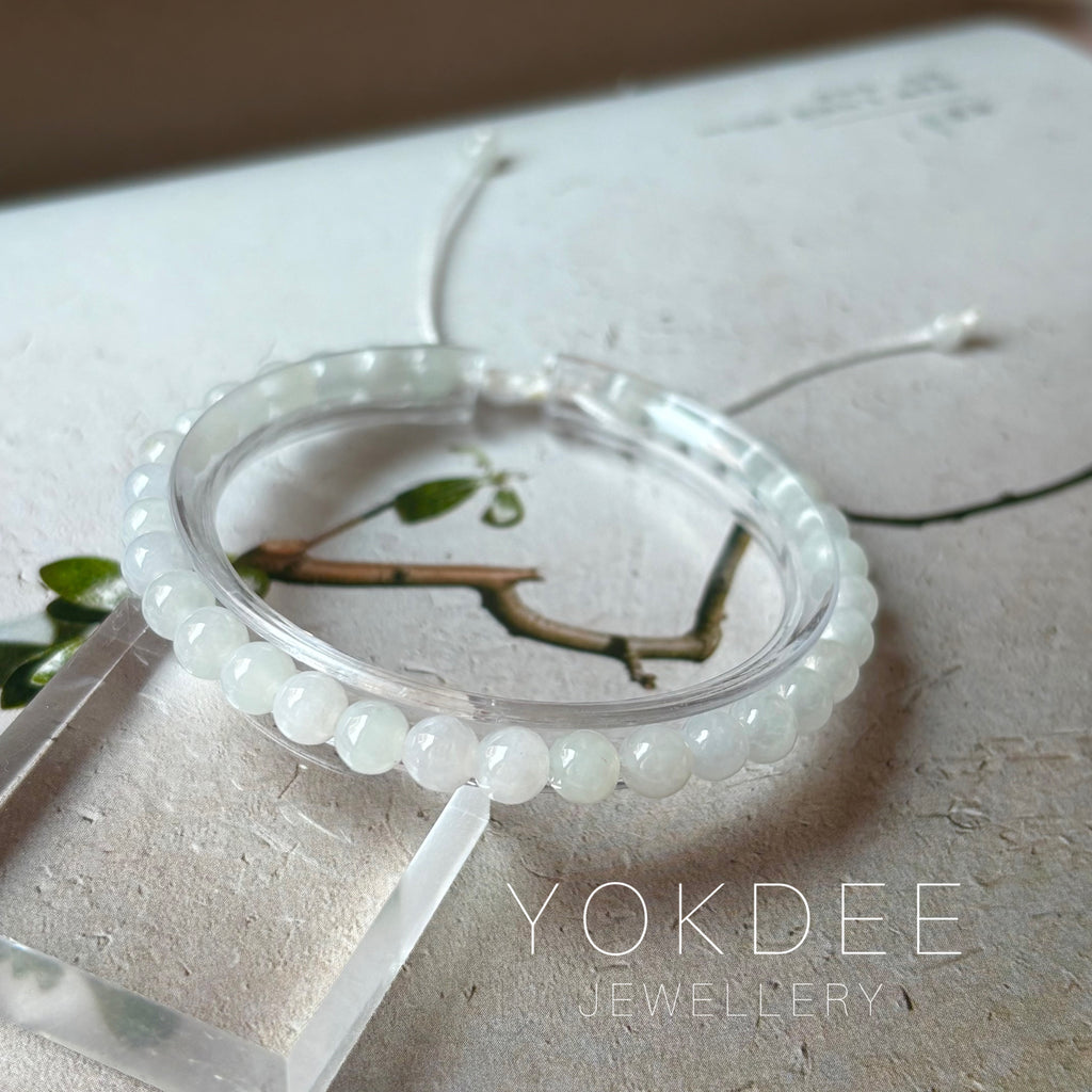 5.2mm A-Grade Natural White Jadeite Beaded Bracelet No.190483