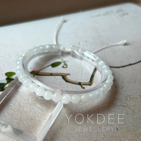 5.2mm A-Grade Natural White Jadeite Beaded Bracelet No.190483