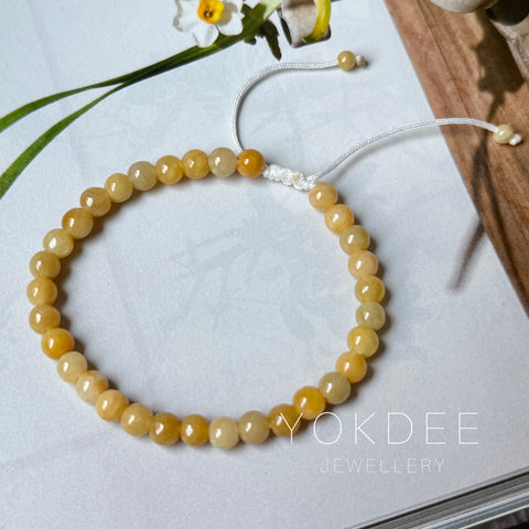 5.2mm A-Grade Natural Yellow Jadeite Beaded Bracelet No.190485