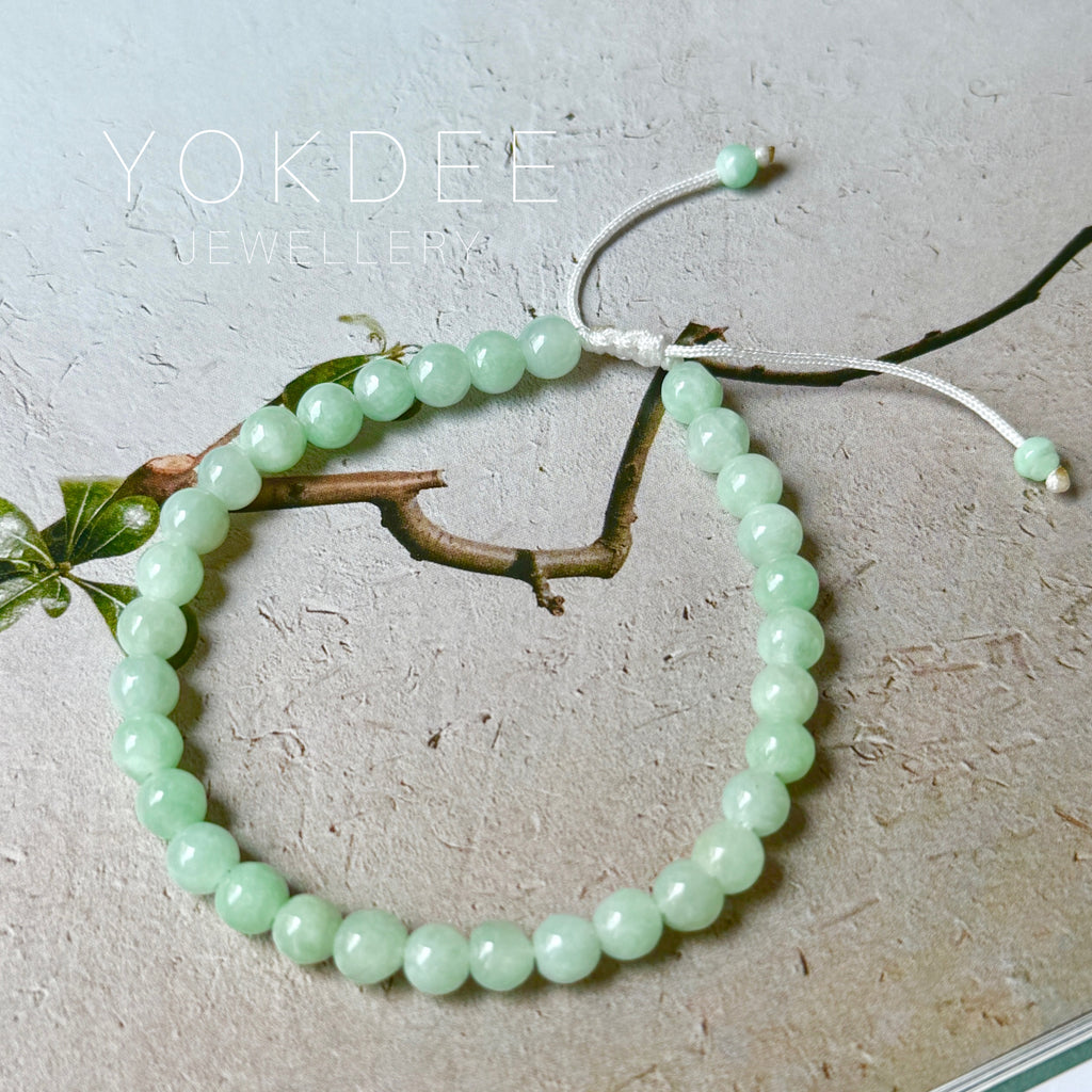 5.2mm A-Grade Natural Green Jadeite Beaded Bracelet No.190484