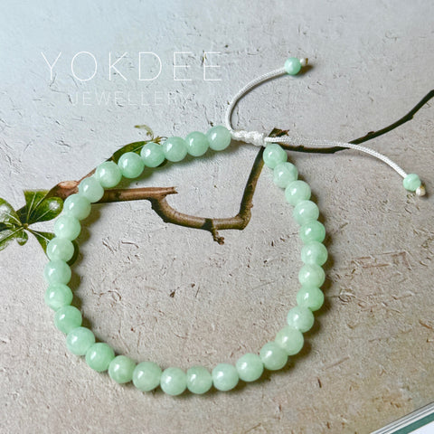 5.2mm A-Grade Natural Green Jadeite Beaded Bracelet No.190484