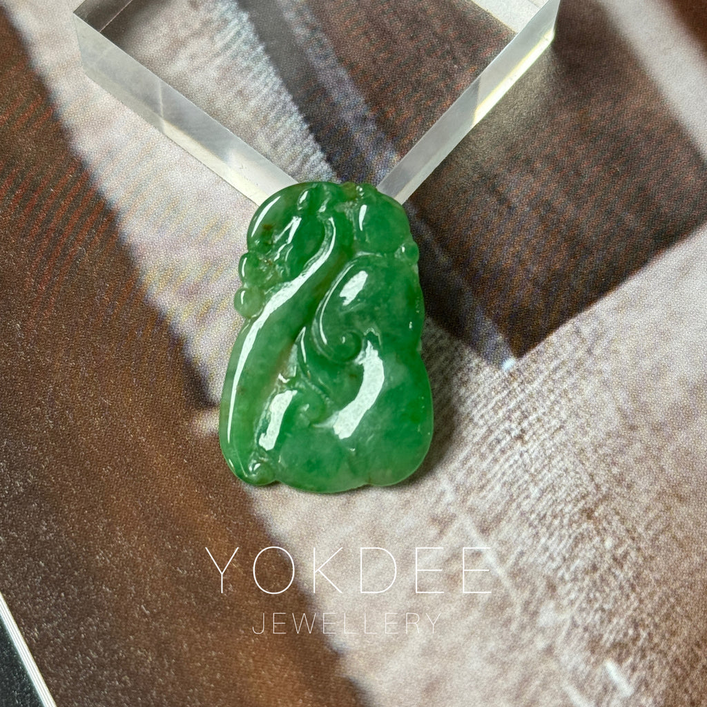 A-Grade Green Jadeite Dragon Ruyi Pendant No. 172715