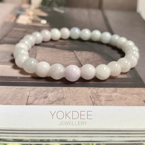 8mm A-Grade Natural Light Lavender Green Jadeite Beaded Bracelet No.190431