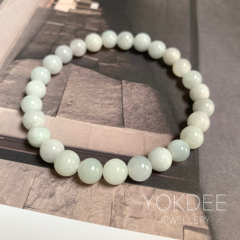 8mm A-Grade Natural Light Green Lavender Jadeite Beaded Bracelet No.190430