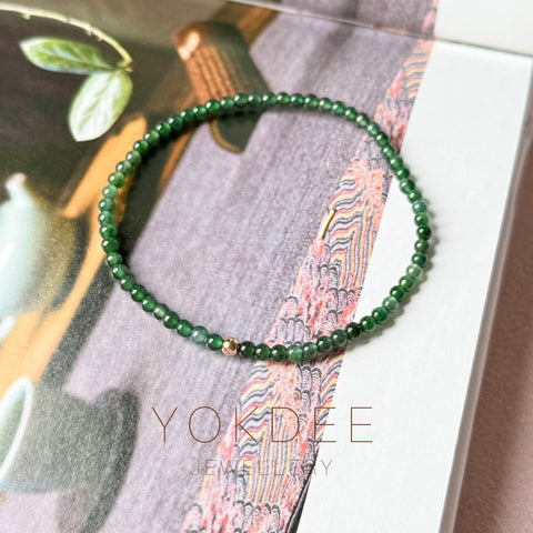 2.7mm Icy A-Grade Natural Dark Bluish Green Jadeite Beaded Bracelet No.190479