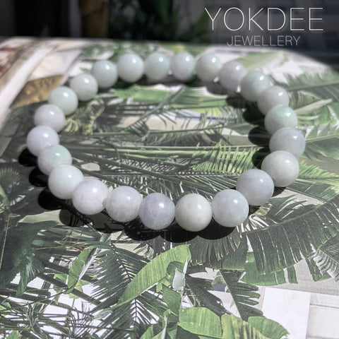 8.5mm A-Grade Natural Light Lavender Green Jadeite Beaded Bracelet No.190198A