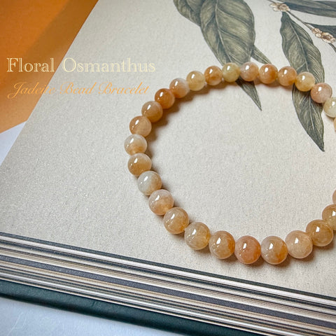 6.3mm A-Grade Natural Floral Osmanthus Jadeite Bead Bracelet No.190466