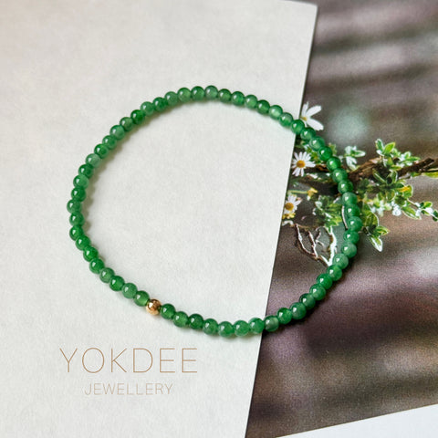 3mm Icy A-Grade Natural Imperial Green Jadeite Beaded Bracelet No.190486
