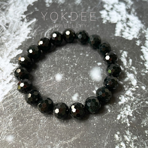10mm A-Grade Natural Omphacite Jadeite Beaded Bracelet (Faceted) No.190457