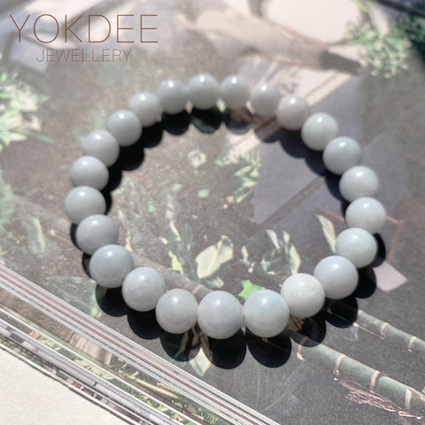 8.5mm A-Grade Natural Light Lavender Green Jadeite Beaded Bracelet No.190165