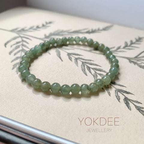 5.2mm A-Grade Natural Dark Green Jadeite Beaded Bracelet No.190149